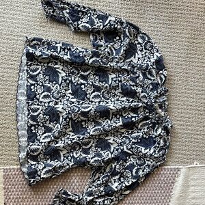 Floral Navy Blue and White Blouse